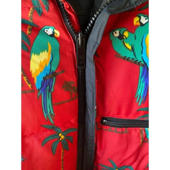 Vintage 90s Tropical Parrot Down-Filled Jacket, Size Large Kids - Picture 5 of 14